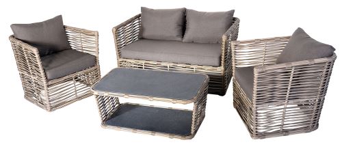 Salon de jardin de 4 pièces en aluminium / résine tressé coloris gris foncé / beige -PEGANE-