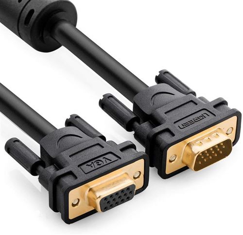 Câble Extension VGA Rallonge Mâle vers Femelle Supporte 1080P Plaqué Or avec Noyau de Ferrite, 3m