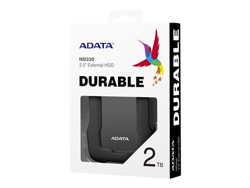 ADATA HD330 - Disque dur - 2 To - externe (portable) - USB 3.1 - AES 256 bits - noir