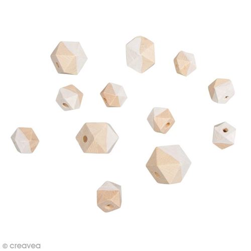 Perles en bois - Diamant bicolore blanc - 2 tailles - 12 pcs