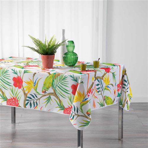 Nappe rectangle 150 x 240 cm polyester imprime tropicoco Blanc
