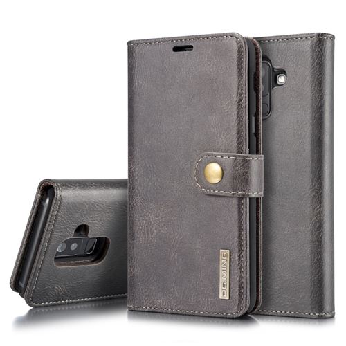 Etui en PU détachable fendu rigide gris pour votre Samsung Galaxy A6+ (2018)/A9 Star Lite