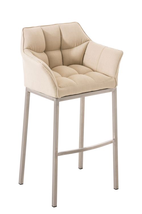 Tabouret de bar Damaso en Tissu avec 4 pieds , Crème/Acier inoxydable