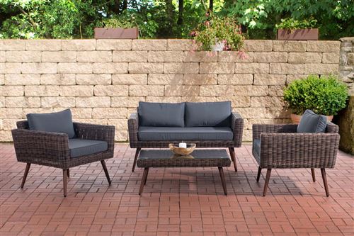 Salon de Jardin Kiruna en polyrotin 5mm Marron marbré , Gris fonte/40 cm (Dunkelbraun)