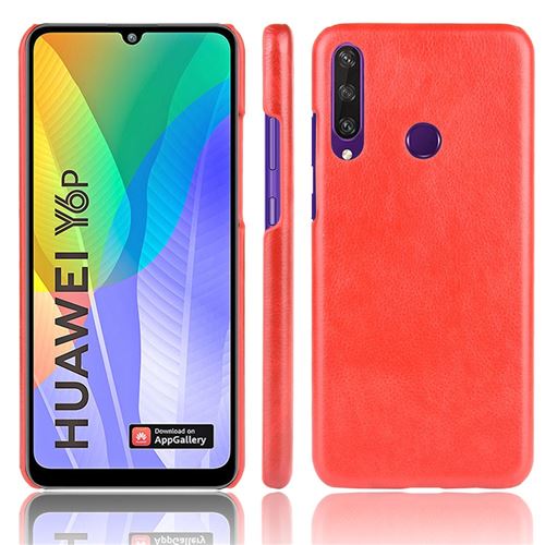 Coque en TPU + PU texture de litchi rouge pour votre Huawei Y6p