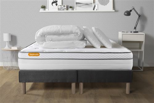 Ensemble matelas et sommier Septnuits Pack matelas 180x200 + double sommiers gris 90x200 Memo Luxe Ressorts ensachs + mmoire de forme 5 zones de confort MAXI paiss