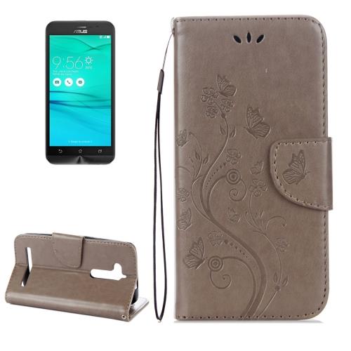 ASUS Zenfone Go ZB500KL Housse Etui Cuir PU Gris Fleurs ALS17422