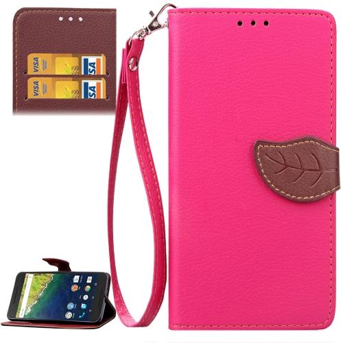 Google Nexus 6P Housse Etui Cuir PU Magenta Texture Litchi ALS17499