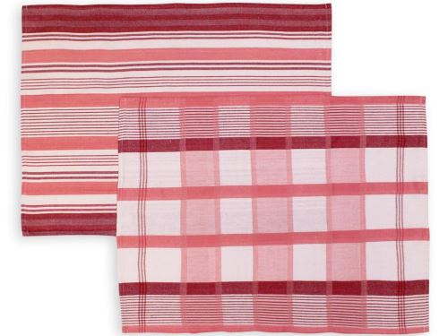 Lot de 2 torchons en coton PAELLA rose, jacquard 50x70 cm