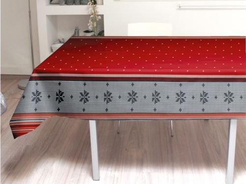 Nappe toile cirée rectangle 140x240 cm NEIGE rouge