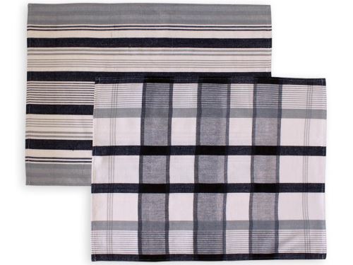 Lot de 2 torchons en coton PAELLA noir, jacquard 50x70 cm