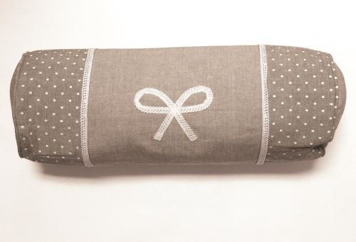 Coussin polochon en coton brodé EMILIE taupe par Soleil d'ocre