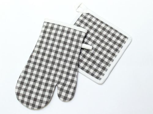 Manique et gant de cuisine en coton VICHY Gris