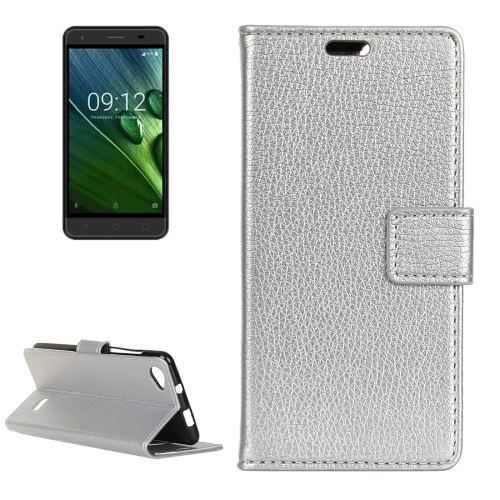 Acer Liquid Z6E Housse Etui Cuir PU Argenté Texture Litchi ALS30893