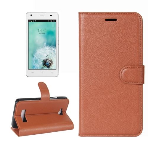 Cubot Echo Housse Etui Cuir PU Marron Texture Litchi ALS30936