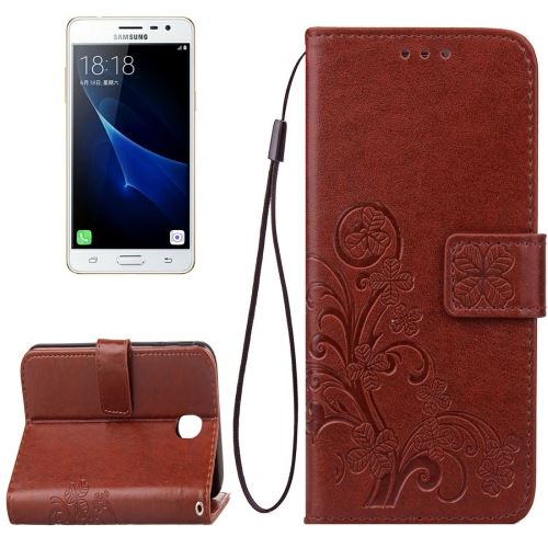 Galaxy J3 (2017) Housse Etui Cuir PU Marron trèfle vert ALS31061