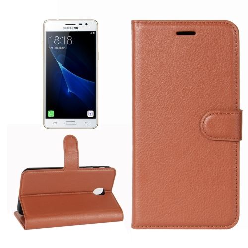 Galaxy J3 (2017) (EU Version) Housse Etui Cuir PU Marron Texture Litchi ALS31076