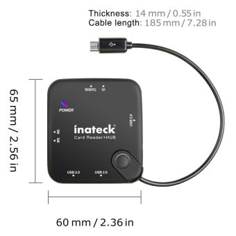 Lecteur de Carte Adaptateur Inateck 7-en-1 3 Port USB HUB OTG Kit de Connexion Appareil Photo MS HC M2 TF SD