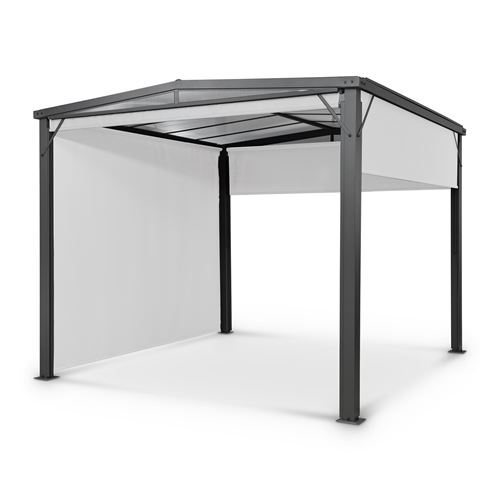 Pavillon de jardin - Pergola avec toit - 3x3m - Salon de jardin - Toit transparent - Aluminium - Paroies latérales polyester gris