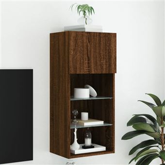 Meuble TV avec lumières LED chêne marron 40,5x30x90 cm - 1