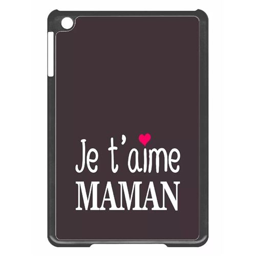 Coque tablette My-Kase pour iPad mini 2 - je t aime maman fond violine coeur rose - Plastique Noir