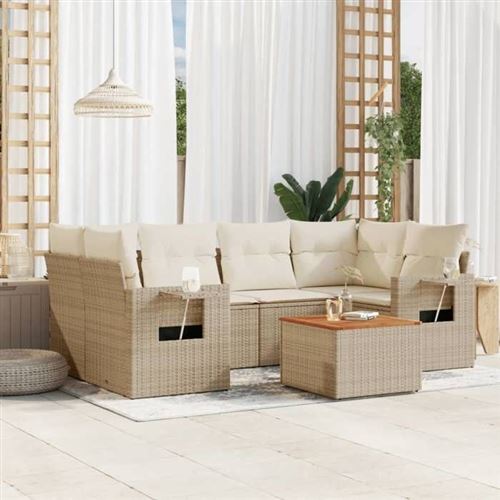 vidaXL Salon de Jardin avec Coussins 7 pcs, Canapés de Terrasse, Ensemble de Meubles de Patio, Mobilier d'Extérieur, Beige 3224462