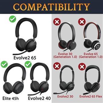 Mousse Coussinets Oreille Jabra Evolve2 65 / Evolve2 40 / Elite 45h – Cuir Protéiné Doux & Mousse Mémoire Haute Densité Noir