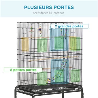 PawHut Volière cage à oiseaux sur roulettes design maison