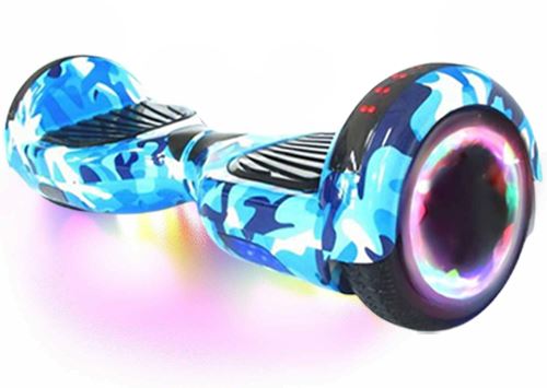 6,5 Overboard LED et Bluetooth, Moteur 700W, Auto Équilibre, Sac et Télécommande, Bleu Camouflage