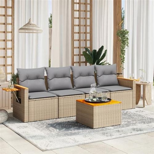 Non Communiqué Beige Salon De Jardin Modulable Vidaxl Rotin 4 Personnes 5 Pieces