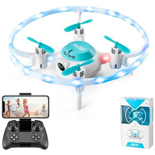 Mini drone V5 avec lumières LED colorées 1080P Caméra Hd Autonomie : 12 Min 3 Batteries Bleu