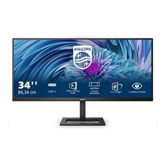 Philips E-line 346E2LAE - Écran LED - 34" - 3440 x 1440 WQHD @ 100 Hz - VA - 300 cd/m² - 4000:1 - 1 ms - HDMI, DisplayPort, USB-C - haut-parleurs - noir