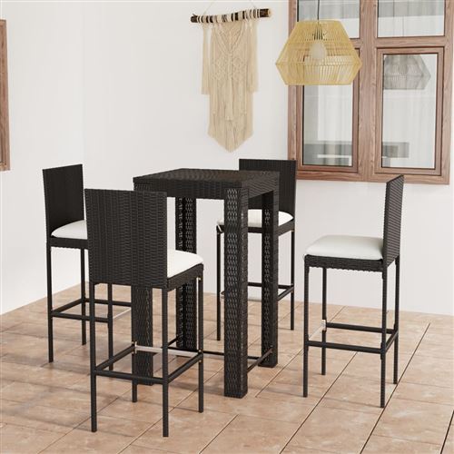 Ensemble De Bar D'ext&eacute;rieur 5 Pcs Coussins R&eacute;sine Tress&eacute;e Noir Vidaxl