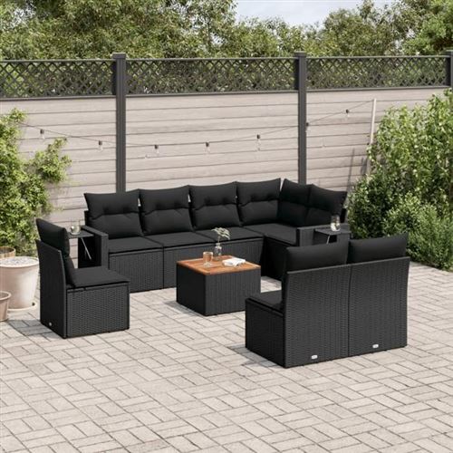 vidaXL 9-tlg. Garten-Sofagarnitur mit Kissen Schwarz Poly Rattan