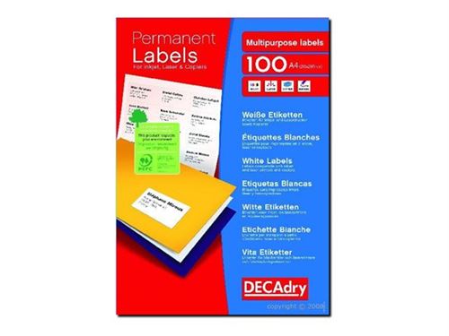 DECAdry - Papier - adhésif permanent - blanc - 105 x 148.5 mm 400 étiquette(s) (100 feuille(s) x 4) étiquettes multi-emploi