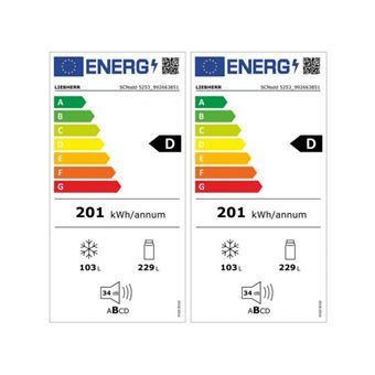 Side-by-Side BluPerformance compose de 2 combines SCNsdd5253 (2x331 l. (228+103) ( Classe D)) -Tiroir EasyFresh pour fruits et legumes. Electronique digitale tactile couleur, poignees a depression.Congelateur VarioTemp convertible en refrigerateur.