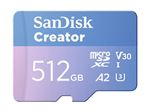 SanDisk Creator - Carte mémoire flash (adaptateur microSDXC vers SD inclus(e)) - 512 Go - A2 / Video Class V30 / UHS-I U3 - microSDXC UHS-I