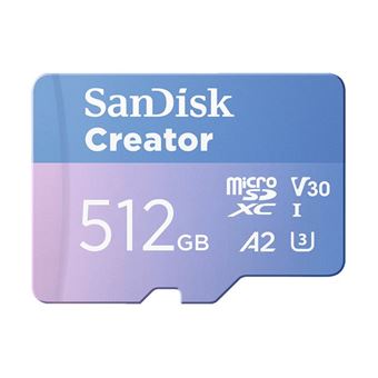 SanDisk Creator - Carte mémoire flash (adaptateur microSDXC vers SD inclus(e)) - 512 Go - A2 / Video Class V30 / UHS-I U3 - microSDXC UHS-I