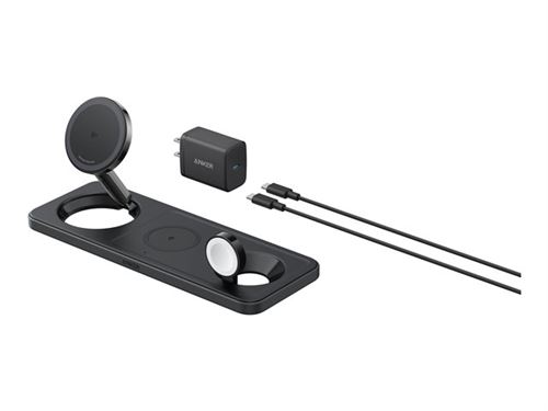 Anker MagGo - Plot de charge sans fil - 3 en 1 + adaptateur secteur - 25 Watt - Apple Fast Charge, IQ - noir