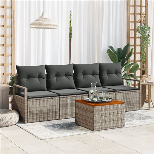 Vidaxl Gris Ensemble De Canapé De Jardin 5 Pc Polyrotin - Image 2