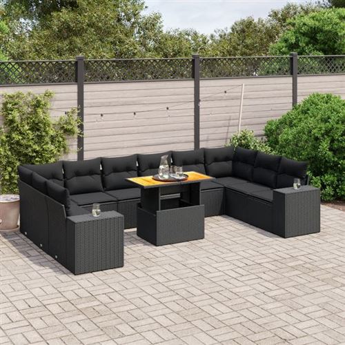 Non Communiqué Noir Vidaxl Salon De Jardin Avec Coussins 11 Pcs, Canapés De Terrasse, Ensemble De Meubles De Patio, Mobilier D'extérieur, 3272805