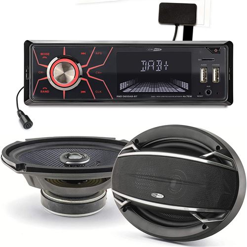 Pack sono voiture Autoradio RMD060DAB-BT 4X75W + 2 haut parleurs ovales 6x9 Caliber 180W