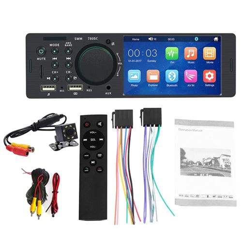 Autoradio SZSMART 7085C 4.1 bluetooth MP5 TF FM 12V AUX + caméra arrière - noir