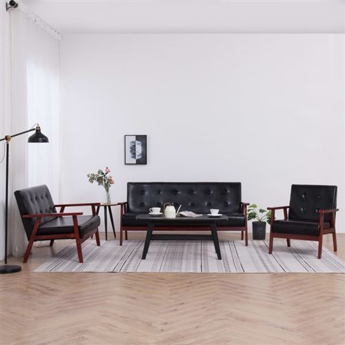 Non Communiqué Noir Vidaxl Ensemble De Canapés 3 Pcs Similicuir