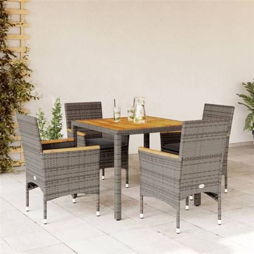 Non Communiqué Gris Vidaxl Ensemble À Manger De Jardin Et Coussins 5 Pcs Rotin Acacia, Ensemble De Salle À Manger D'extérieur, Meuble De 3278634