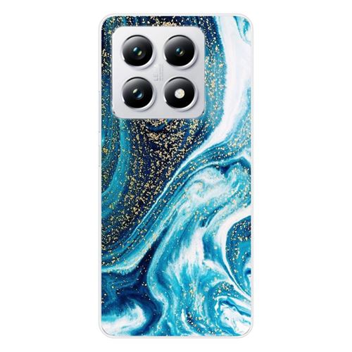 Coque en silicone imprimée compatible Xiaomi 14T Pro Marbre Bleu Pailleté