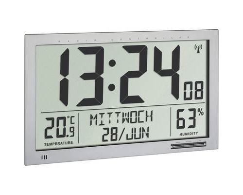 TFA Dostmann 60.4517.54 radiopiloté(e) Horloge murale 368 mm x 230 mm x 29 mm argent grand écran