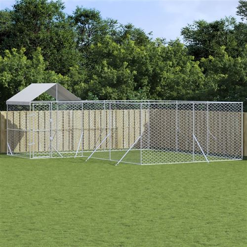 vidaXL Chenil d'extérieur pour chiens avec toit argenté 6x6x2,5 m acier galvanisé