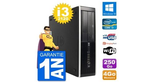 Pc hp compaq 6200 pro sff intel i3-2120 ram 4go disque dur 250go windows 10 wifi