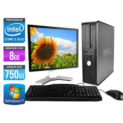 Ordinateur Dell Optiplex 780 Desktop + Ecran 17'' - Gris - Intel Core 2 Duo E7500 / 2.93 GHz - RAM 8 Go - HDD 750 Go - DVD - Gigabit Ethernet - Window